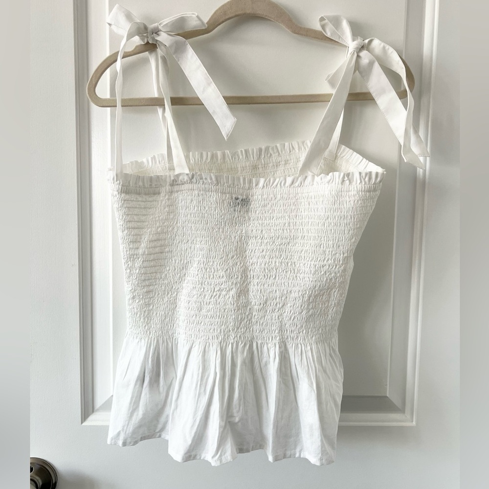 NWT J. Crew Factory White Smocked tie-shoulder tank top Size Medium - Picture 3 of 6